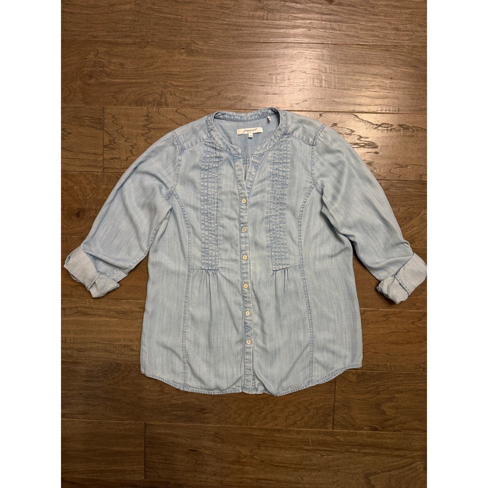 Foxcroft NYC Womens 6 Relaxed Tencel Lyocell Pintuck 3/4 Roll Tab Sleeve Shirt